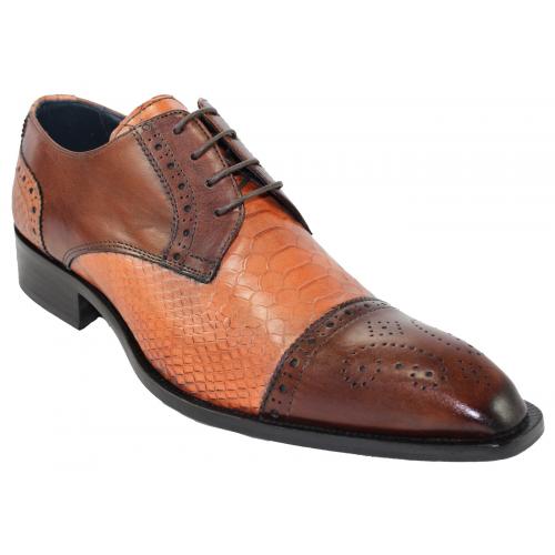 Duca Di Matiste 1111 Brandy Genuine Italian Calfskin Leather / Peach Snake Print Shoes.